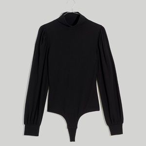 Madewell Ribbed Puff Sleeve Black Turtleneck Bodysuit